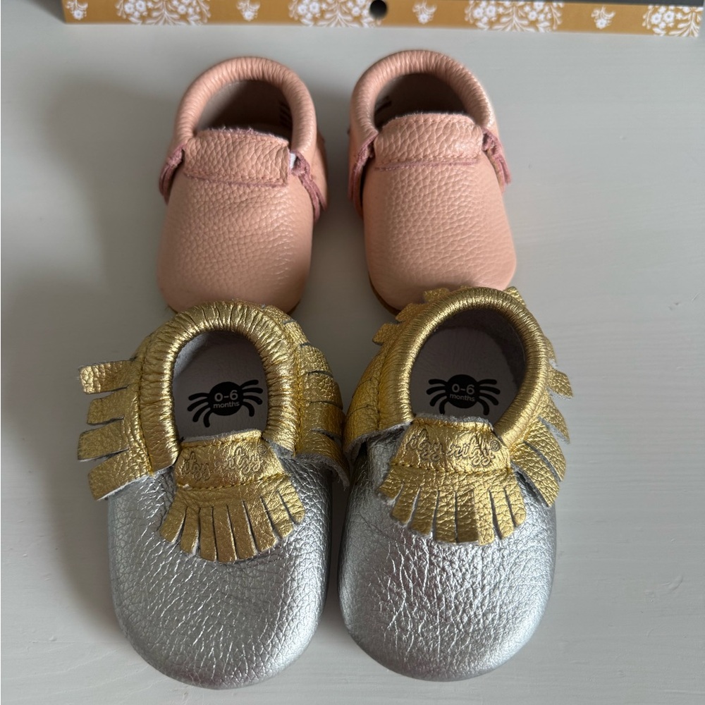 Itzy Ritzy Gold and Silver Moccasins Soft Sole Shoes